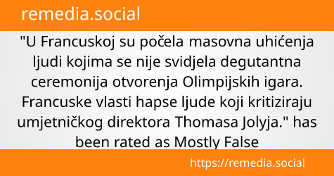 Provjera tvrdnji: Masovna uhićenja u Francuskoj zbog kritike Olimpijskih igara