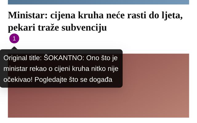 Oznaka uz naslov s prikazanim originalnim naslovom