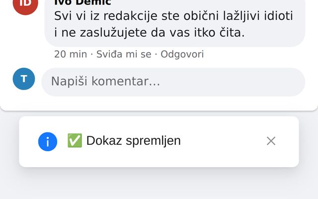 Poruka „Dokaz spremljen“