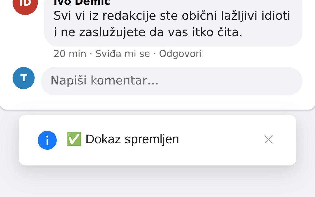 Poruka „Dokaz spremljen“